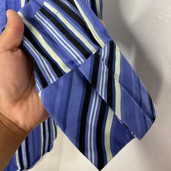 Y2K Women's Blue Green Striped Button Down Shirt Preppy Office Long Sleeve Sz 8 - Picture 4 of 10